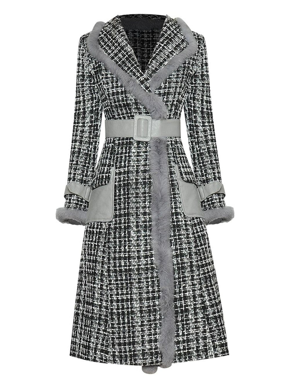 Plaid Tweed Long Overcoat