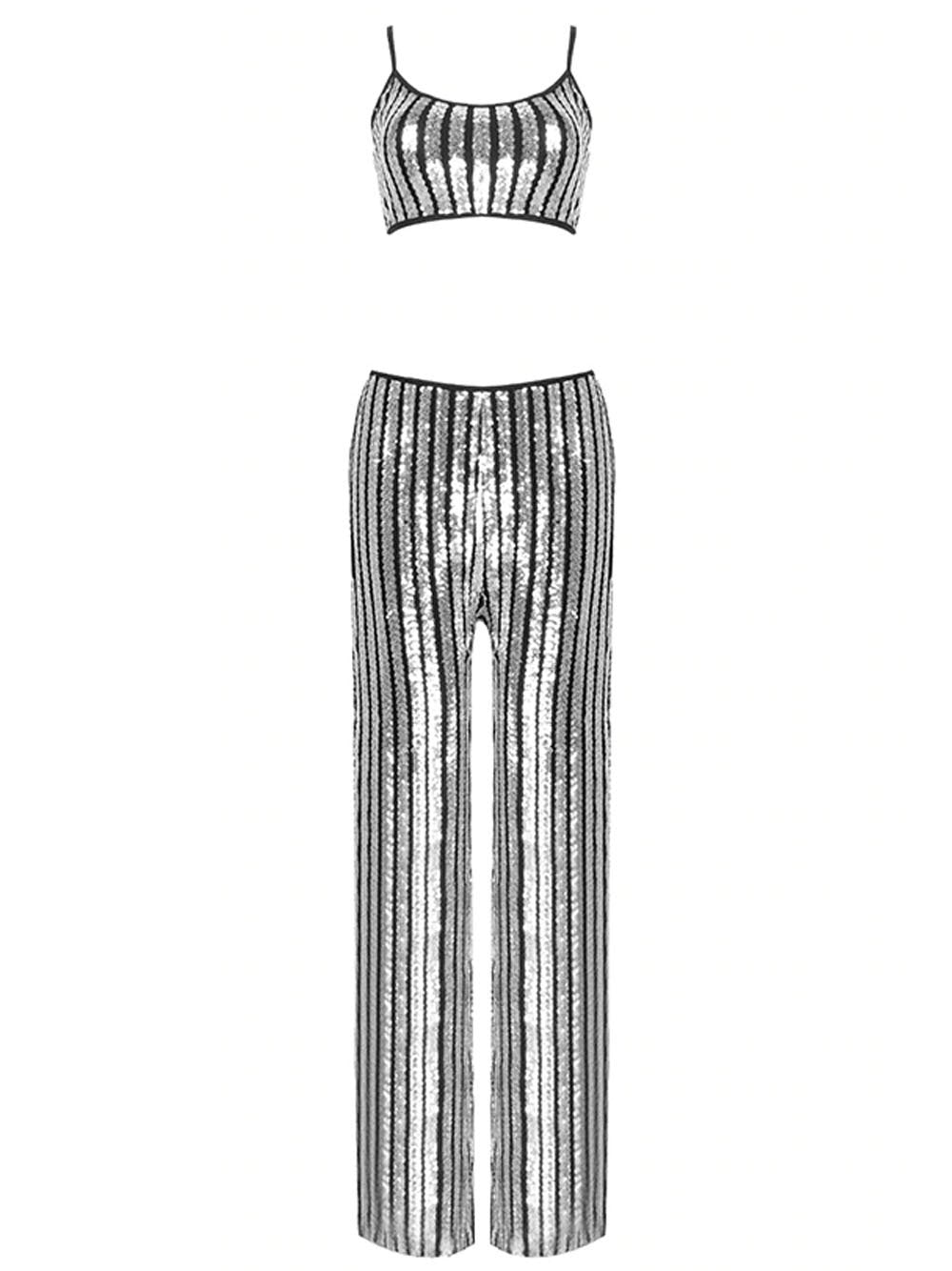 Striped Sequins Top & Pants Set