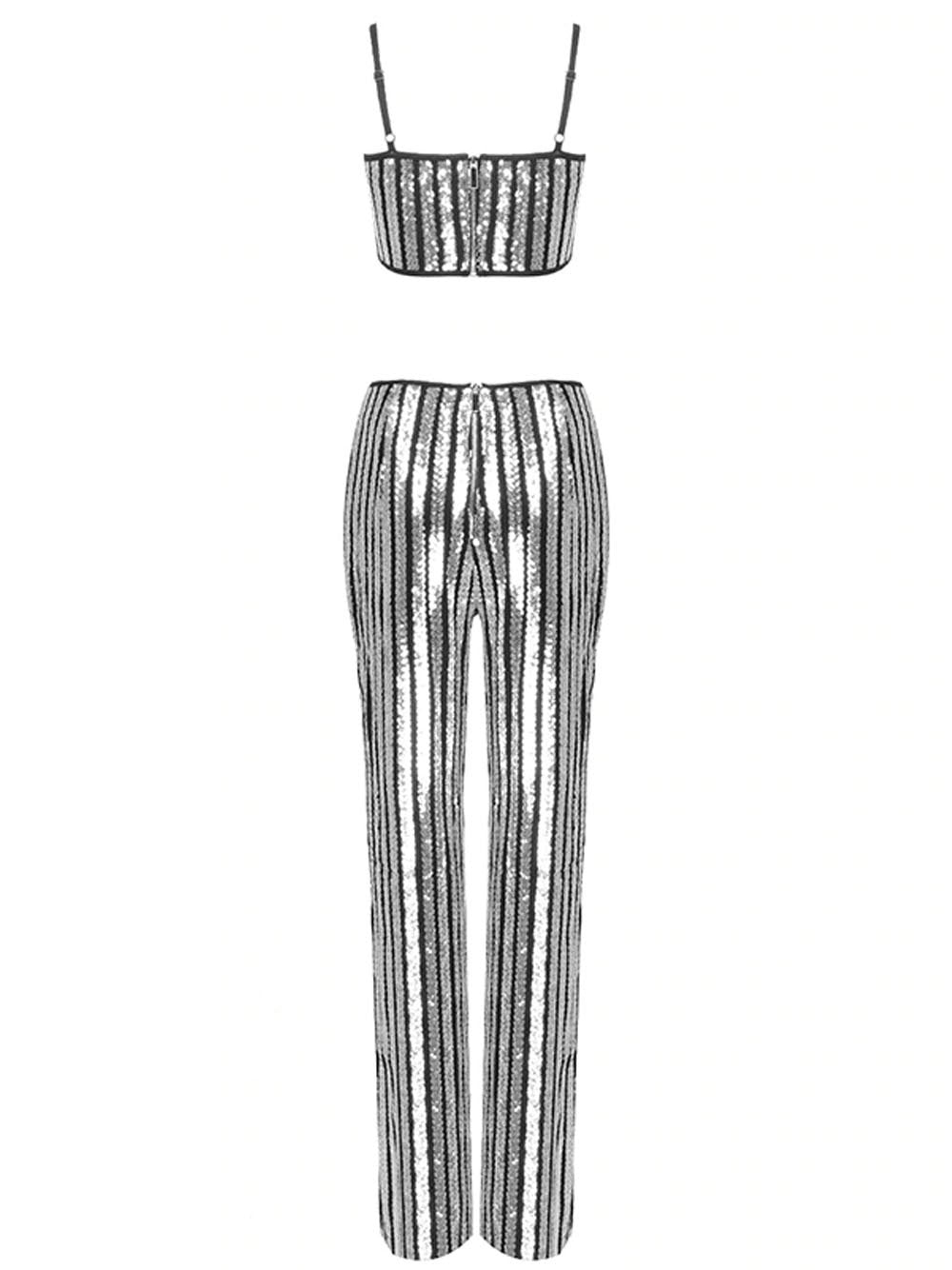 Striped Sequins Top & Pants Set