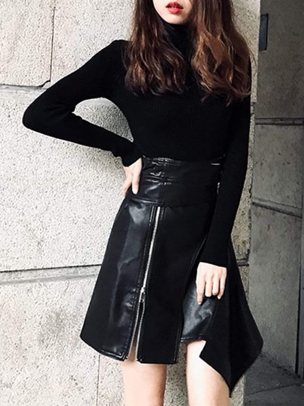 MICHELA Irregular Faux-Leather Skirt