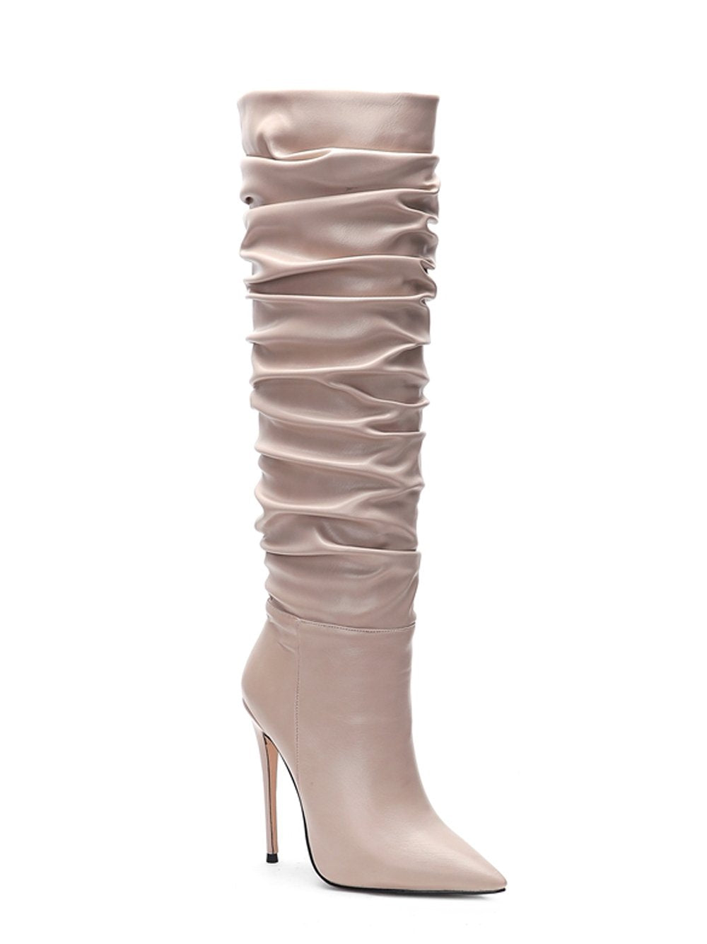 Ruched Knee Height Pointed Toe Boots