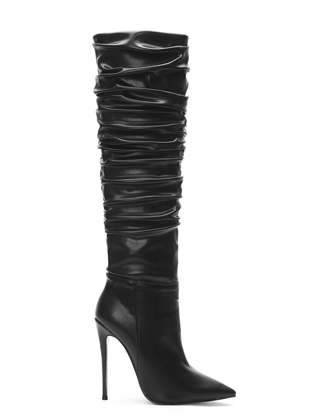 Ruched Knee Height Pointed Toe Boots