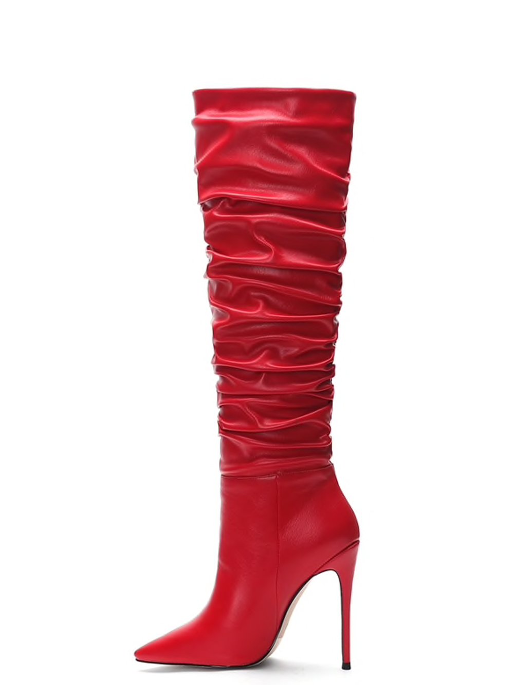 Ruched Knee Height Pointed Toe Boots