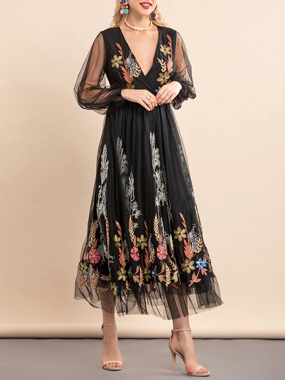 ELIANA Embroidered Midi Dress