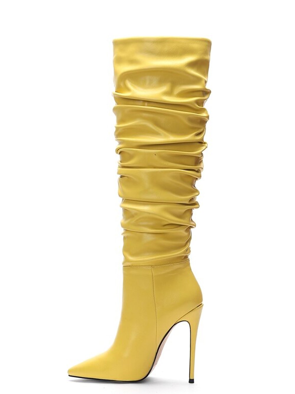 Ruched Knee Height Pointed Toe Boots