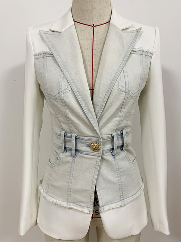 Denim Patched White Blazer