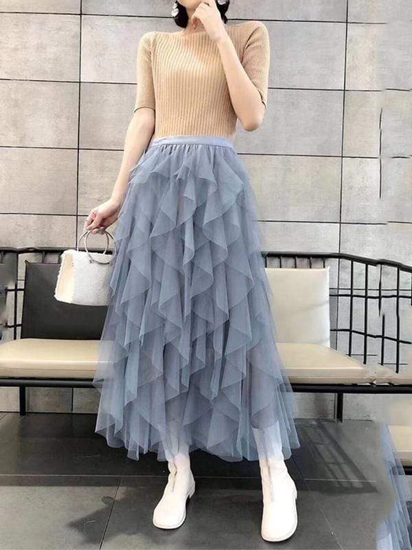 PISANA Asymmetrical Mesh Skirt