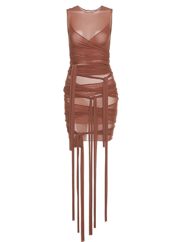 MARSSA Ribbons Mesh See Through Dress