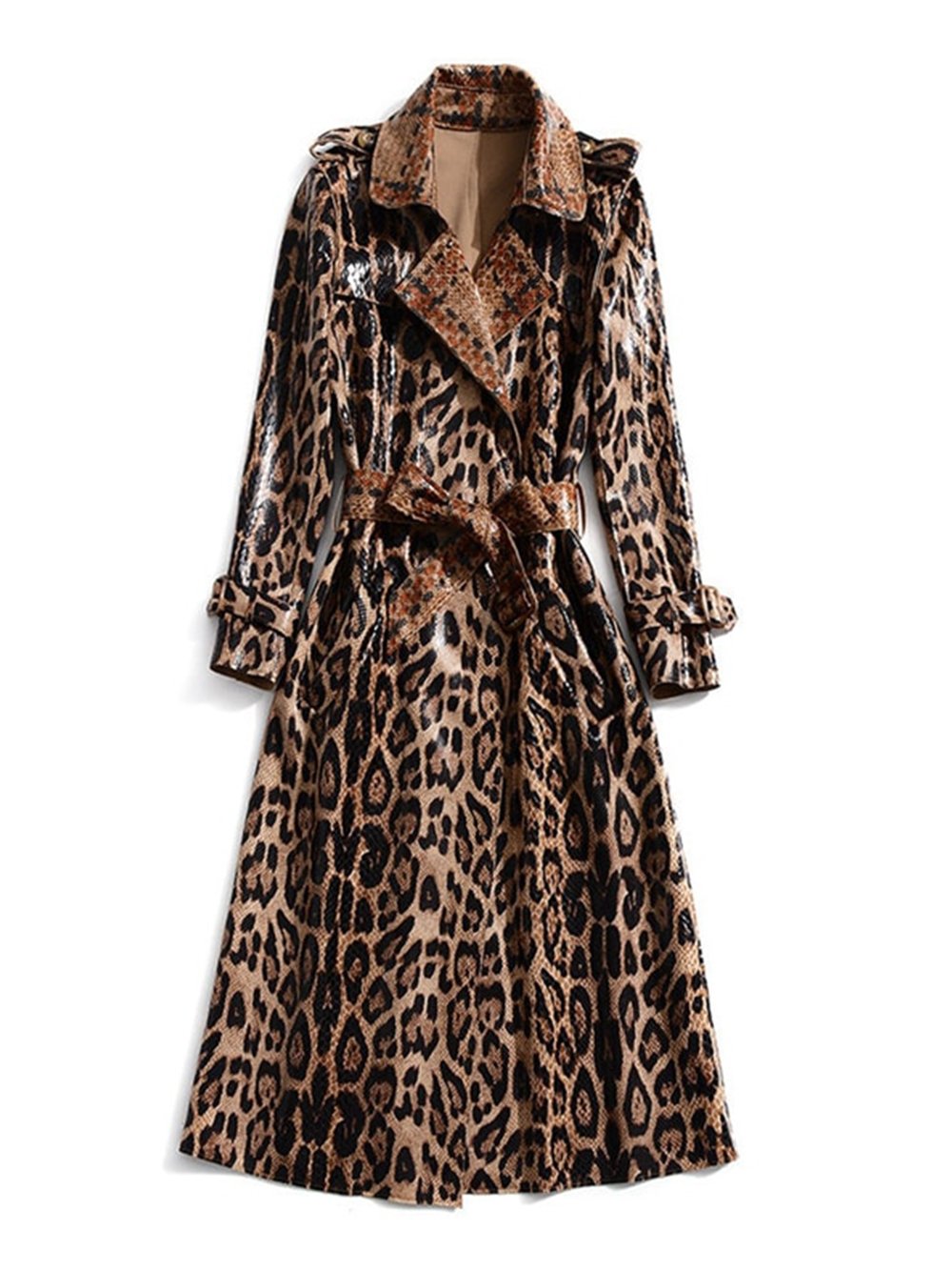 Faux Leather Leopard Coat
