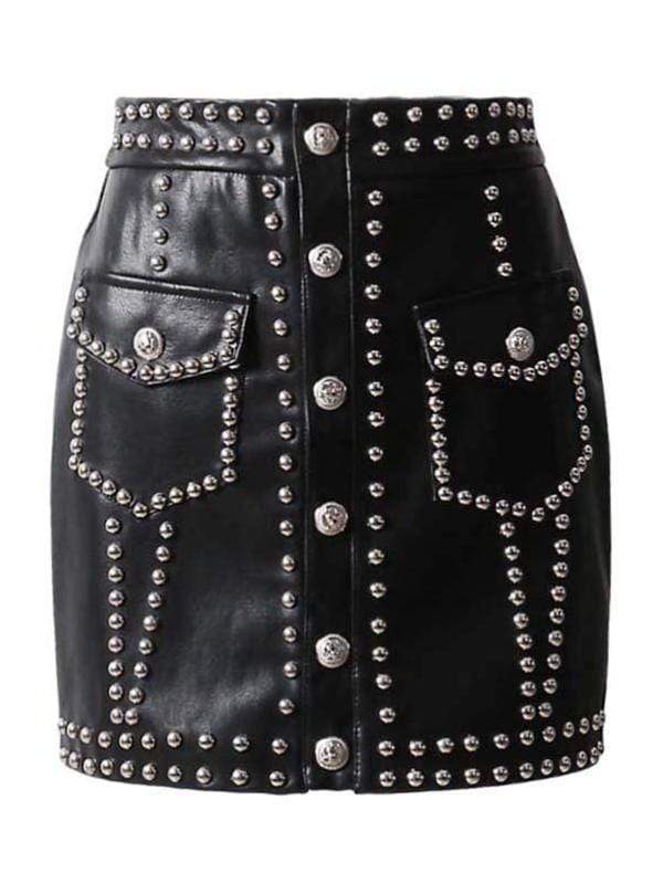 Riveted Faux-Leather Skirt