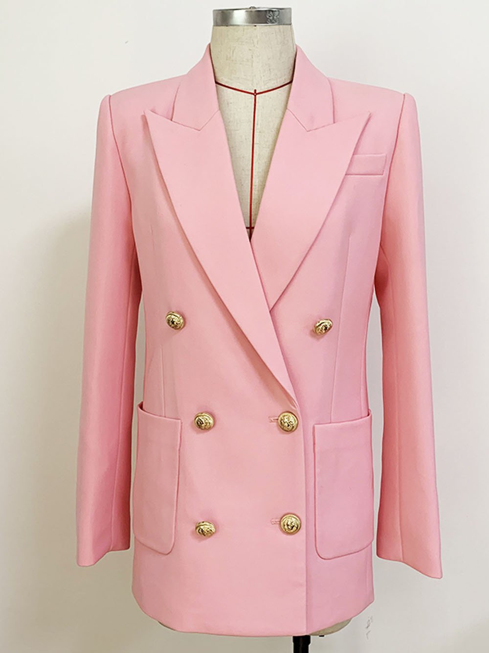 Double Breasted Long Blazer in Pink