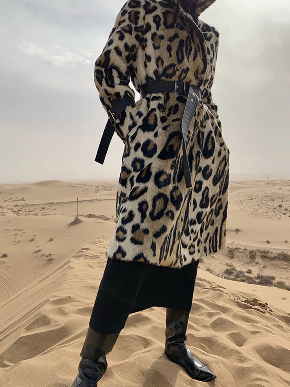 Leopard Faux Fur Trench Coat