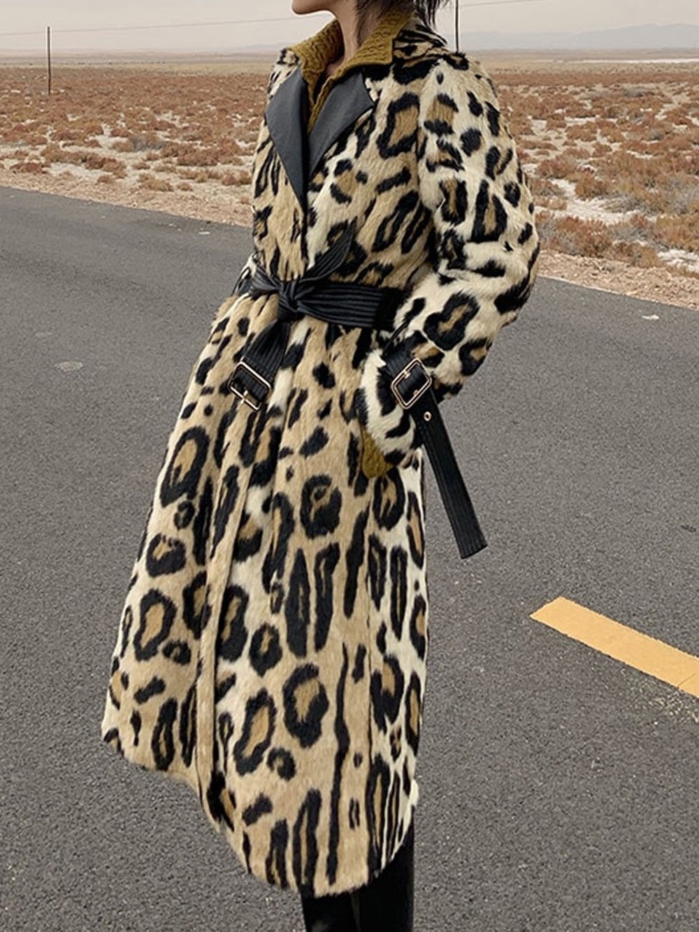 Leopard Faux Fur Trench Coat