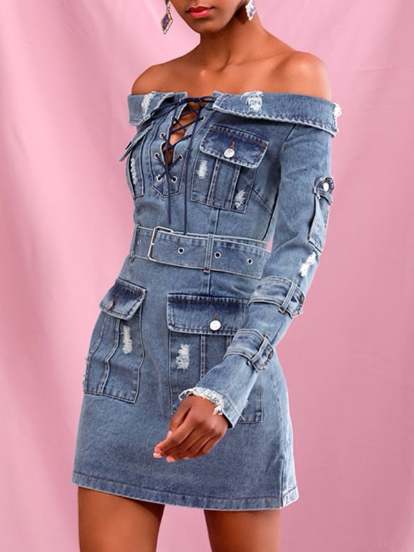 EMONA Lace Out Denim Dress