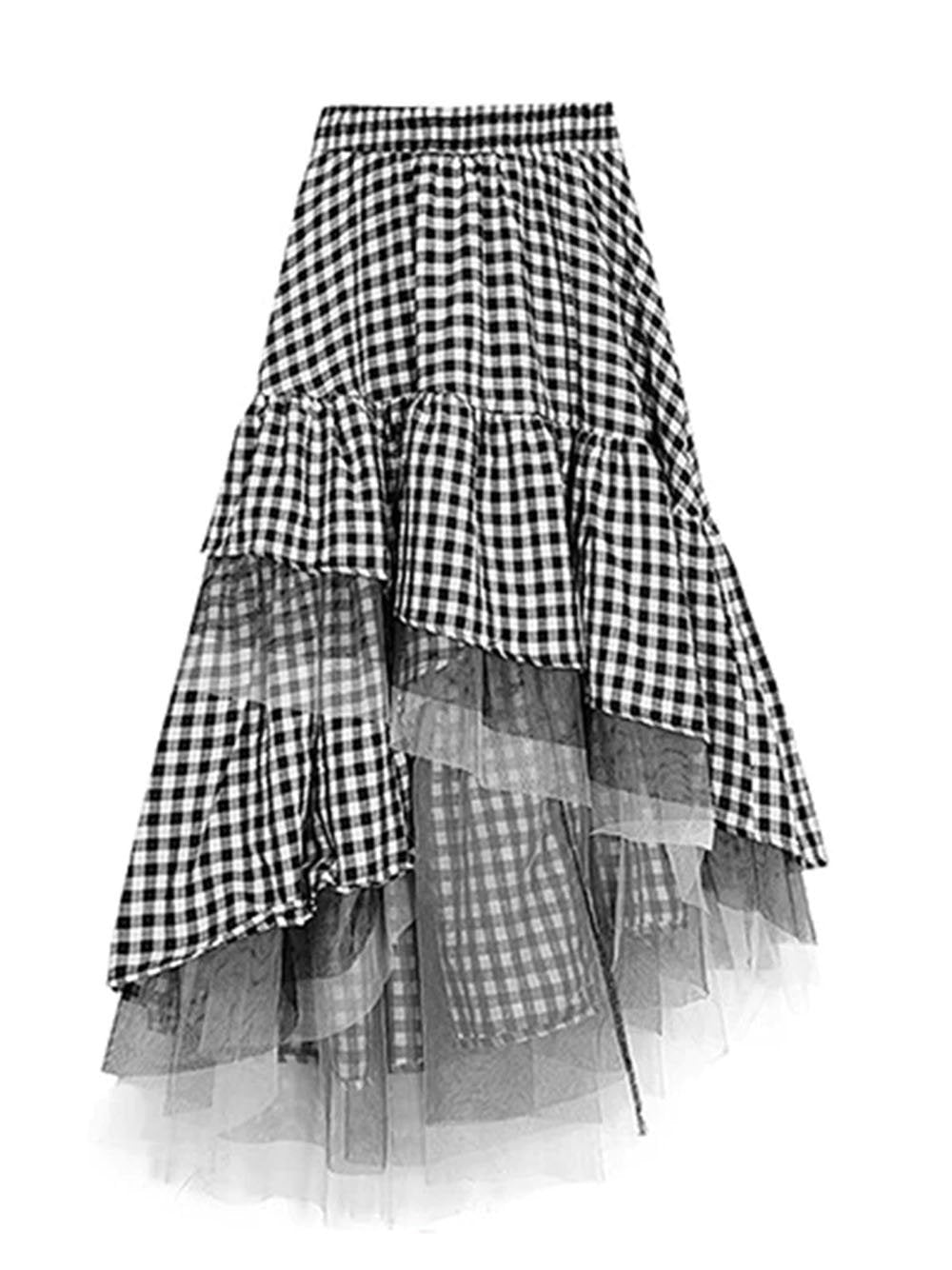 BAMBE Plaid Asymmetrical Skirt