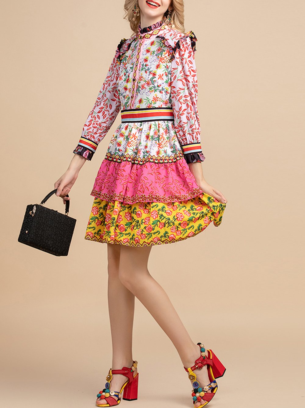 DESSA Floral Print Peplum Ruffle Mini Dress