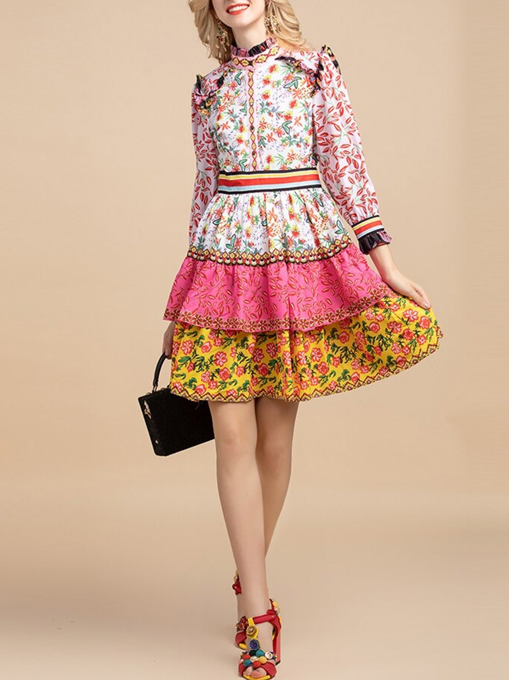 DESSA Floral Print Peplum Ruffle Mini Dress