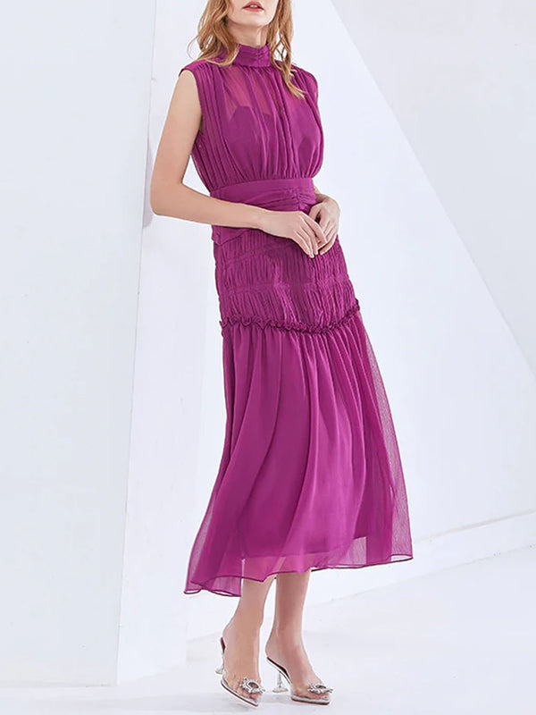 QUINN Ruched Midi Dress in Purple
