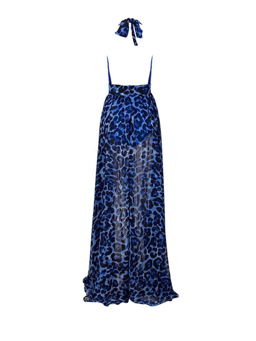 NAKARI Leopard-Print Open Back Slit Maxi Dress