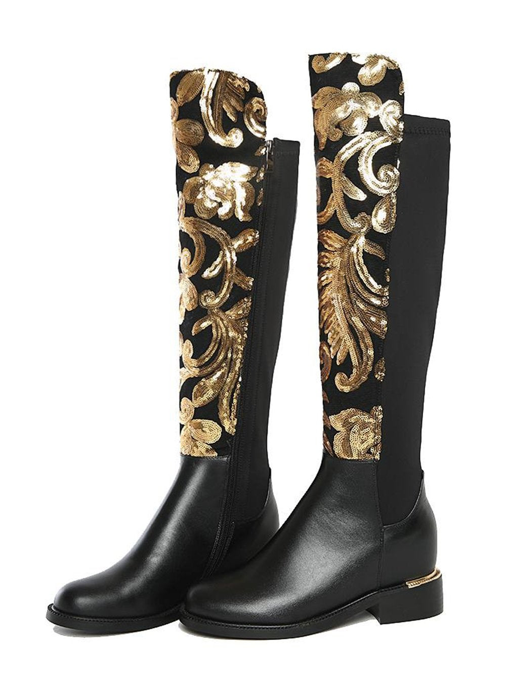 Glittery Fern Knee-High Faux-Leather Boots