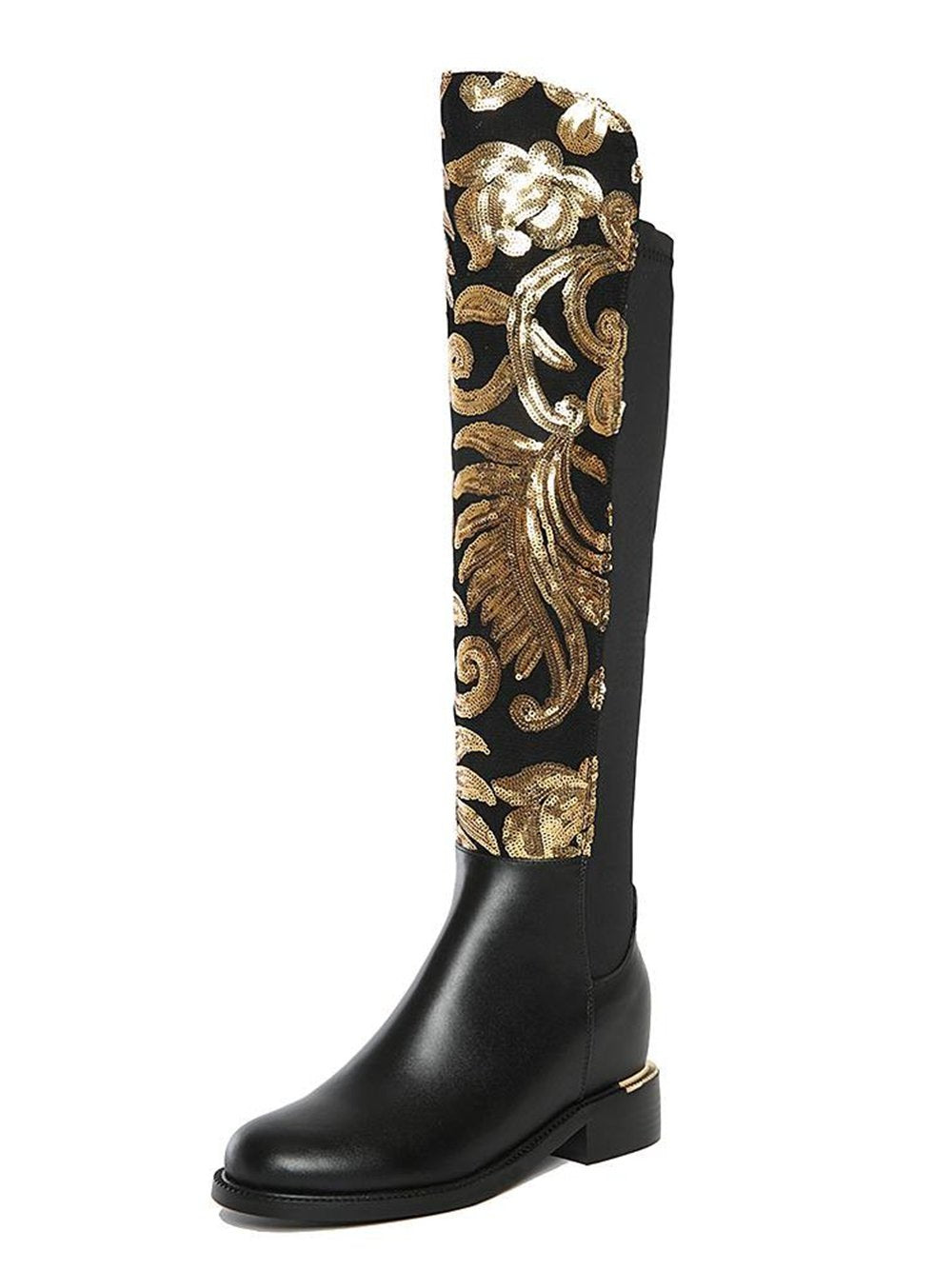 Glittery Fern Knee-High Faux-Leather Boots