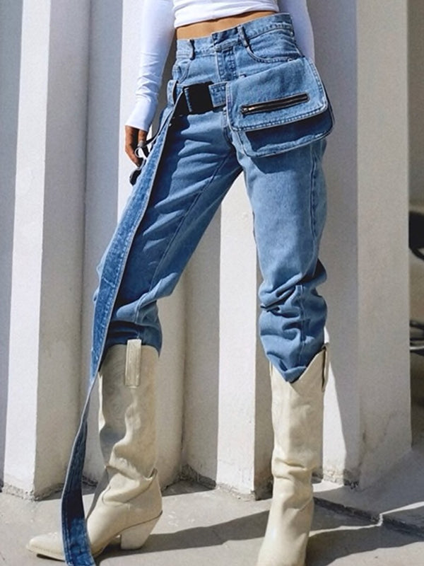High Waist Loose Sashes Jeans