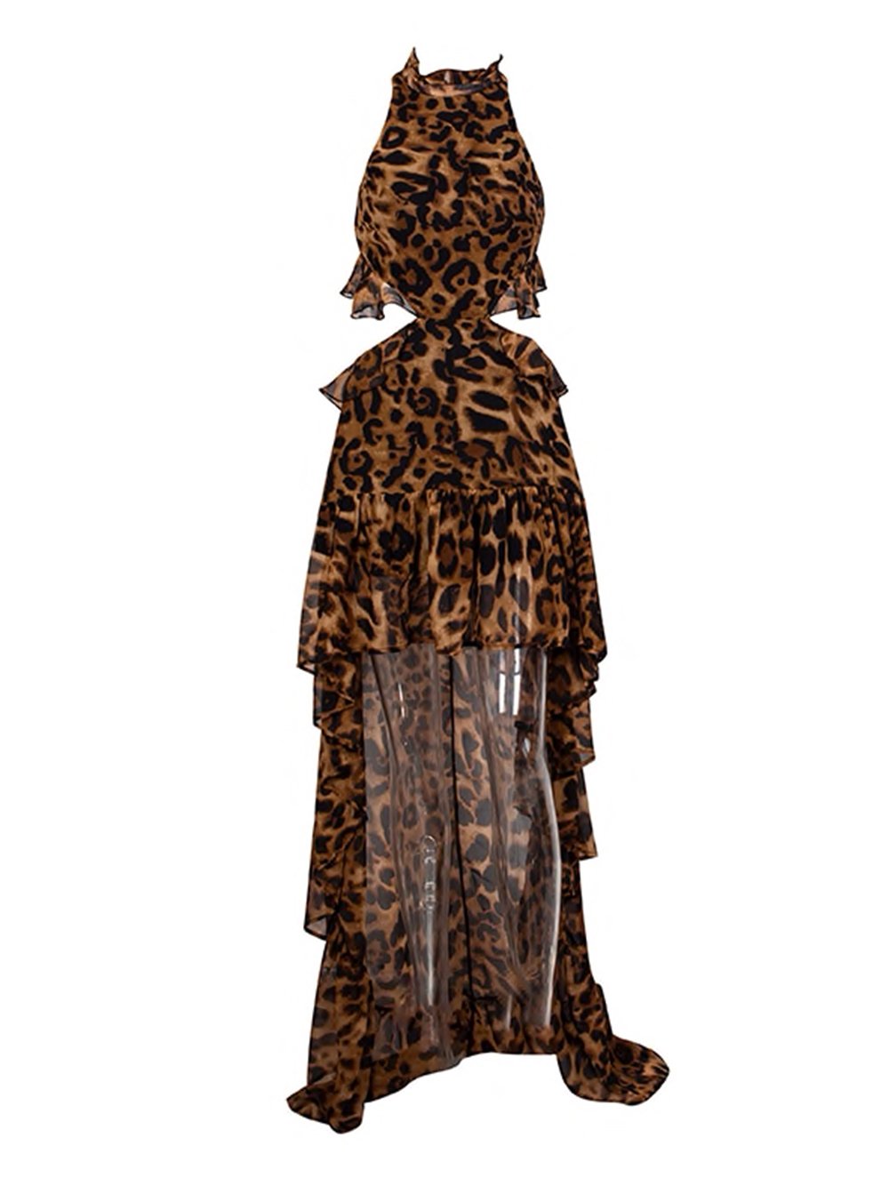 GF Leopard-Print Sweep-Train Mini Dress