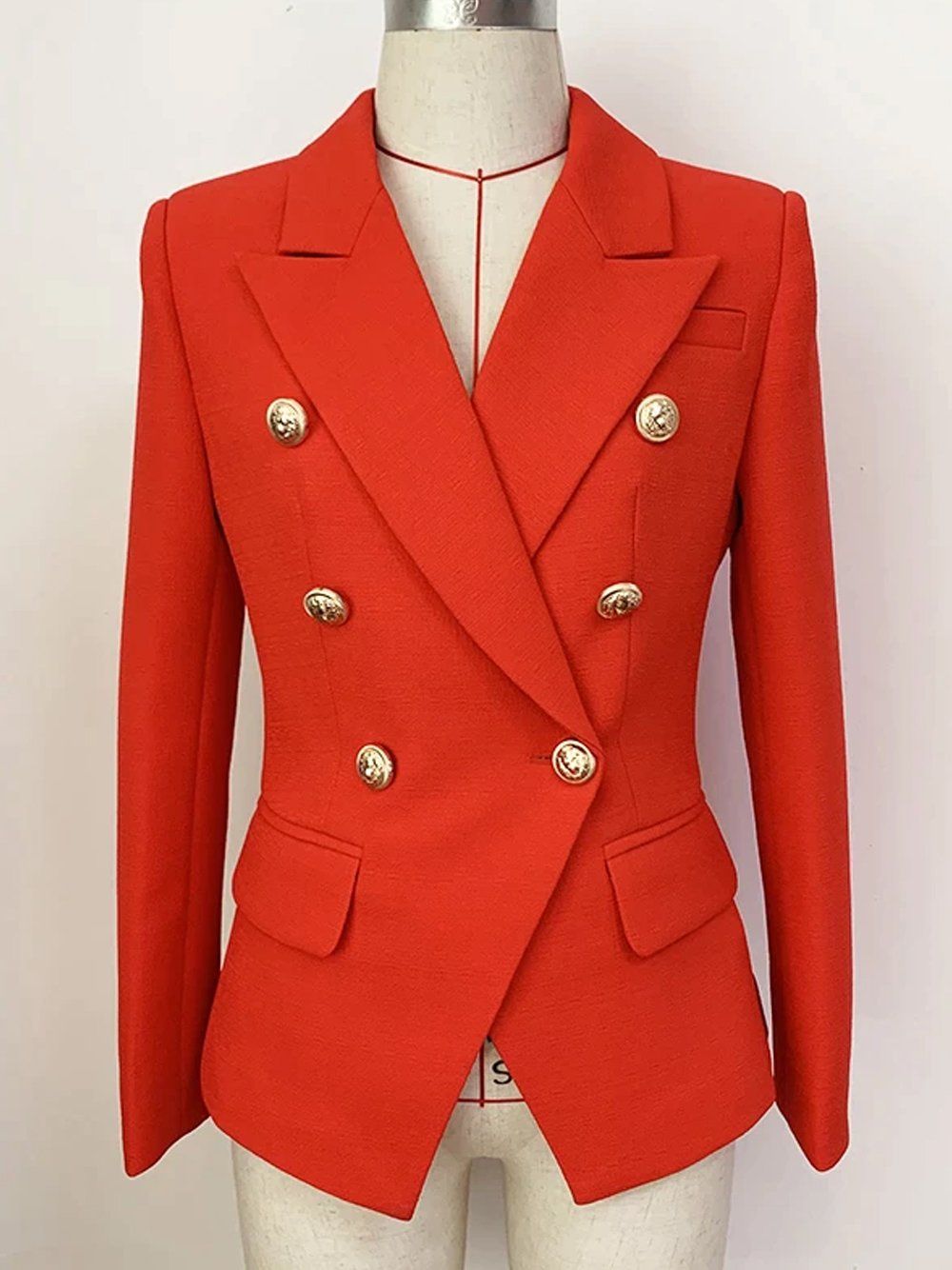 Double Breasted Textured Blazer in Red