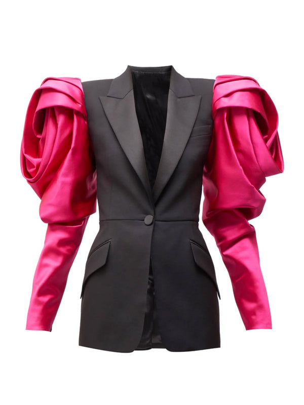 Satin-sleeve single-breasted wool blazer