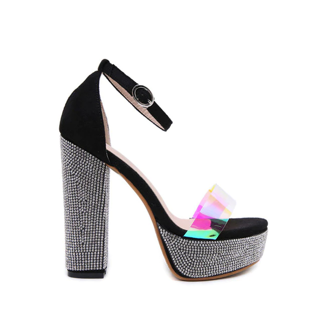 Rhinestone Ankle Strap Heeled Sandal