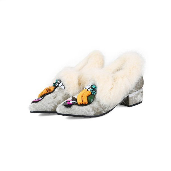 Slip On Fur Loafer Pump Shoes