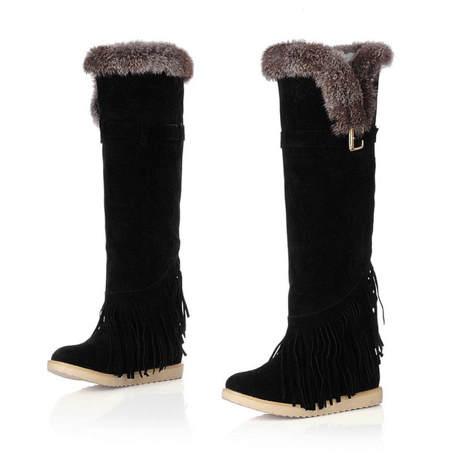 Russian Fringe Winter Plush Women Knee High Boots