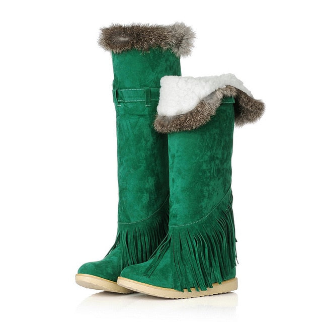 Russian Fringe Winter Plush Women Knee High Boots