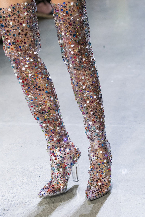 Long Multi Color Glitter Zipper Over The Knee Boots