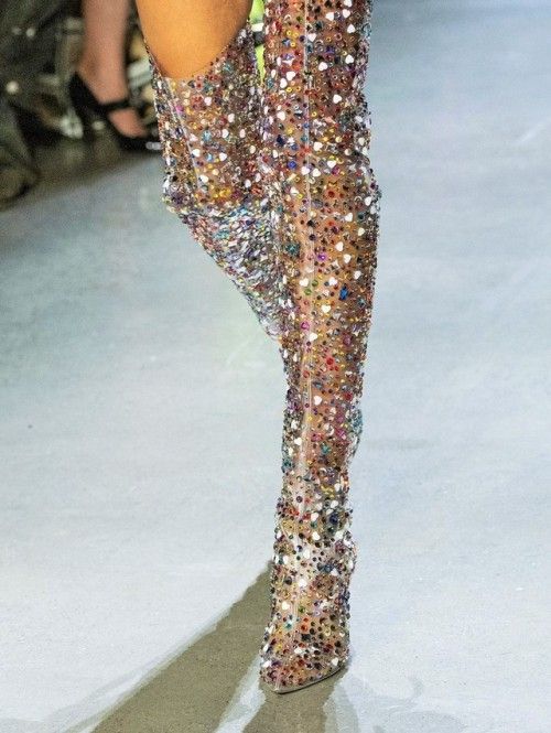 Long Multi Color Glitter Zipper Over The Knee Boots