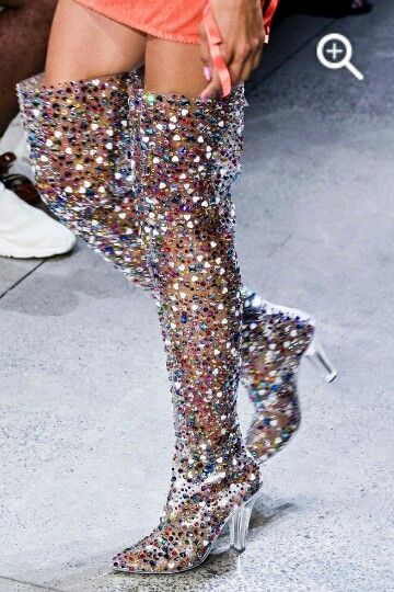 Long Multi Color Glitter Zipper Over The Knee Boots