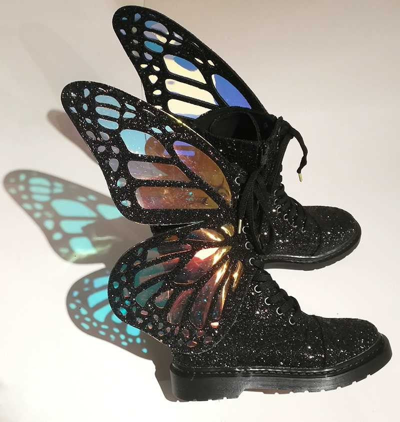 Colorful Flying Butterfly-Wing Cross Tied Dr Martens Boots
