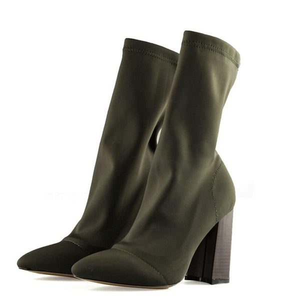 Elegant Yarn Elastic Pointed Toe Heels Women Ankle Boots