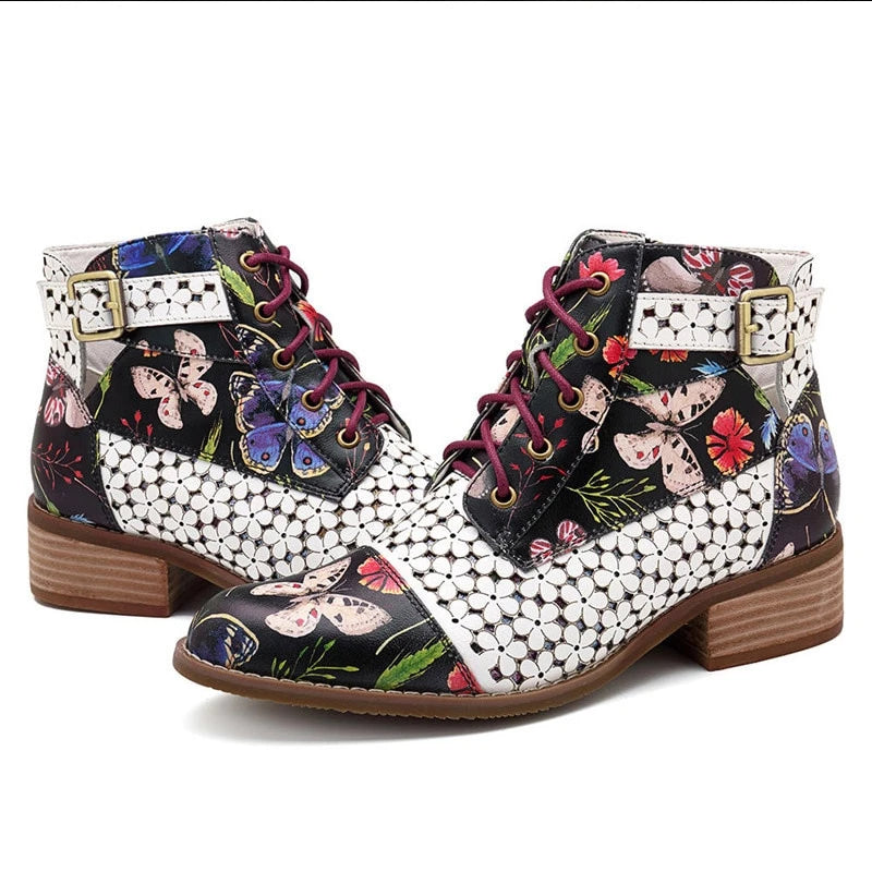 Beautiful Flower Pattern Rubber Non-Slip Ankle Boots