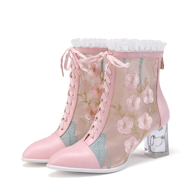 Pink Lolita Ankle Boots