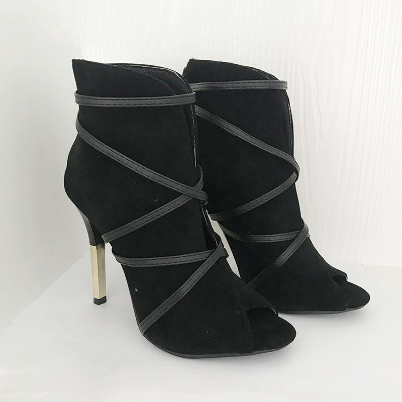 Suede Cross Tied V Ankle Boots