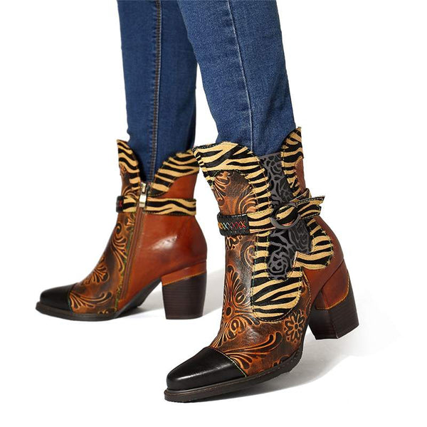 Horsehair Printed Ankle Boots