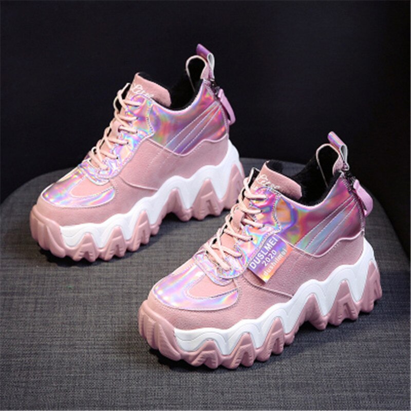 Korean Style with Hologram Detail High Platform and Top Women Sneaker