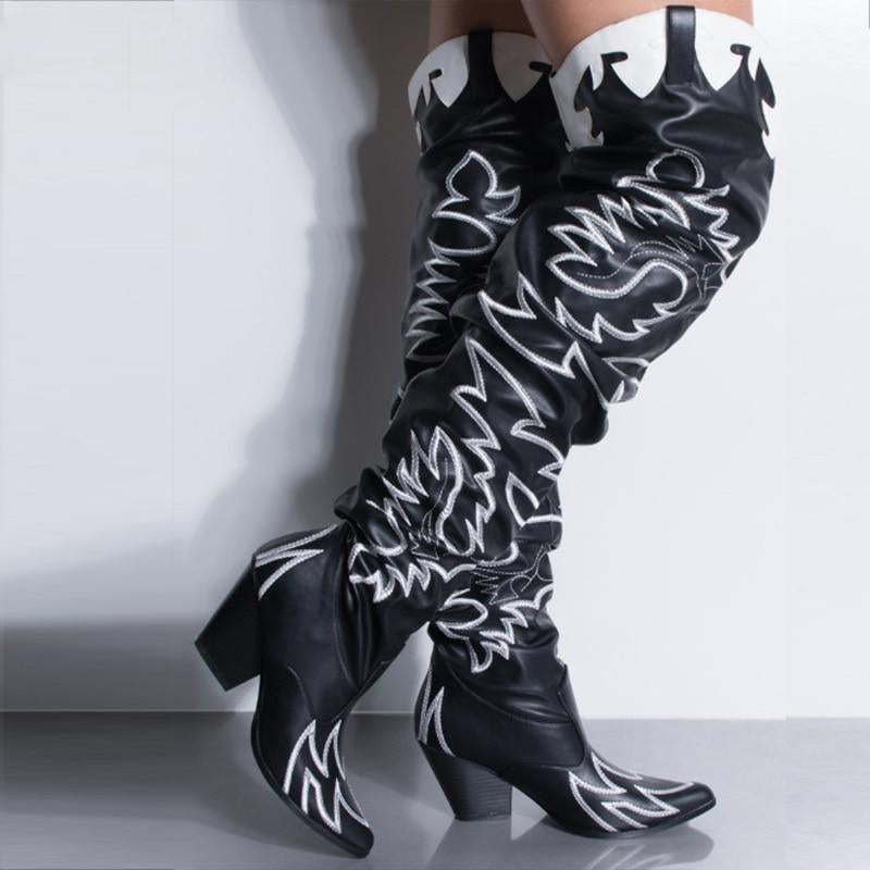Western Cow Girl Embroider Pointed Toe Over The Knee Boots