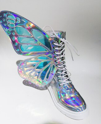 Colorful Flying Butterfly-Wing Cross Tied Dr Martens Boots
