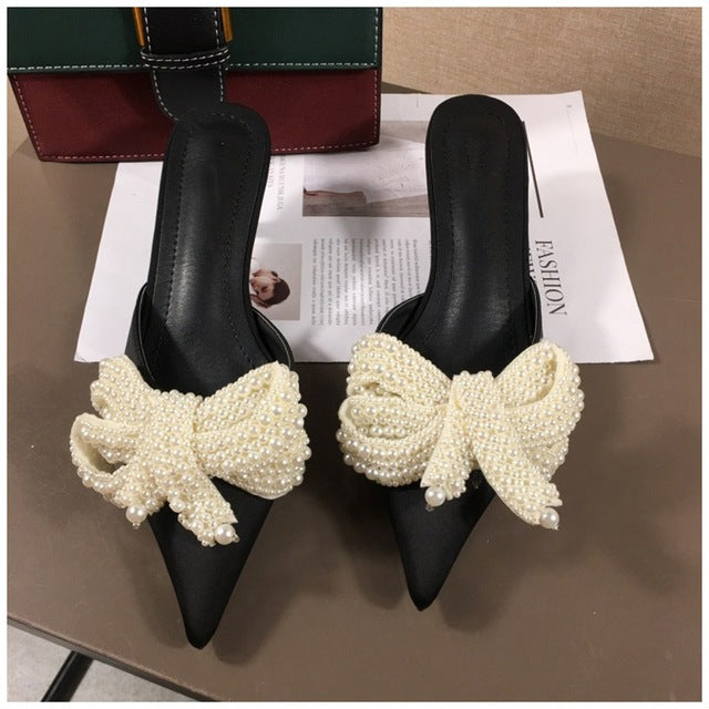 Elegant Butterfly-Knot Thin Heeled Mules