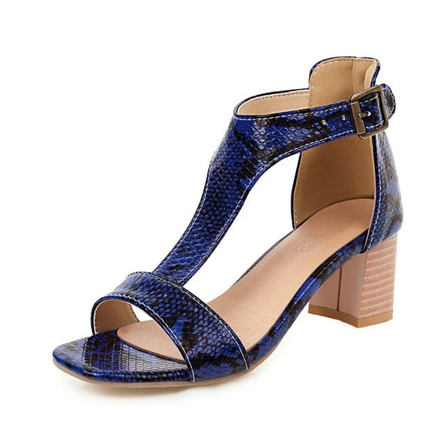 Sytentic Animal Printed Buckle Shoes Square Heels