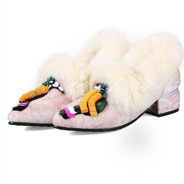 Slip On Fur Loafer Pump Shoes