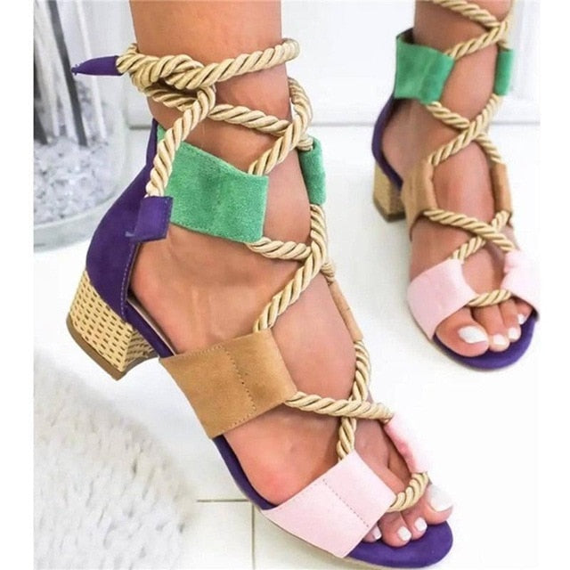 Gladiator Colorful Strap Heeled Sandal