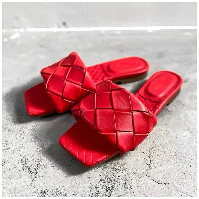 Weaved Patterned Slip On Flat Sandal